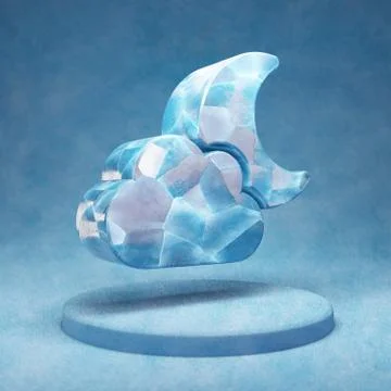 Cloud Moon icon. Cracked blue Ice Cloud Moon symbol on blue snow podium. Ilustração Stock