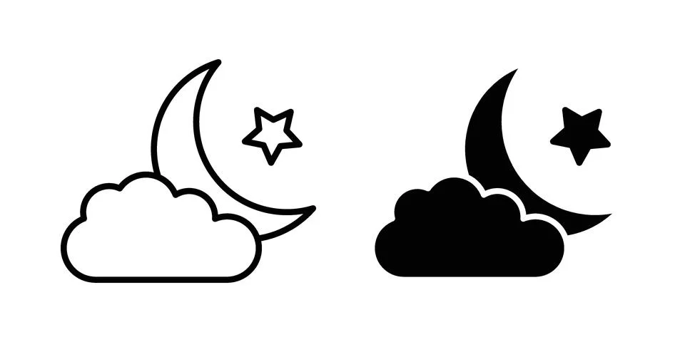 Cloud moon icon. Outline, flat icons Stock Illustration