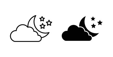 Cloud moon icon symbol, outline icons Stock Illustration