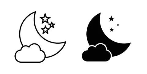 Cloud moon icon symbol. Vector illustration pack in black color. Stock Illustration