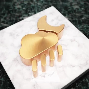 Cloud Moon Rain icon. Bronze Cloud Moon Rain symbol on white marble podium. Stockillustratie