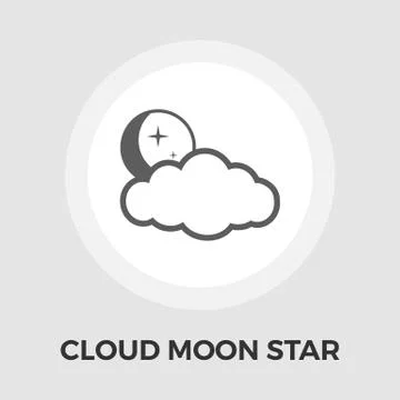 Cloud, moon, star Vector Flat Icon Ilustração Stock