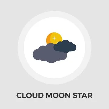 Cloud, moon, star Vector Flat Icon Stock Illustration