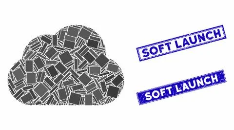 Cloud Mosaic and Grunge Rectangle Soft Launch Seals Stock Illustration