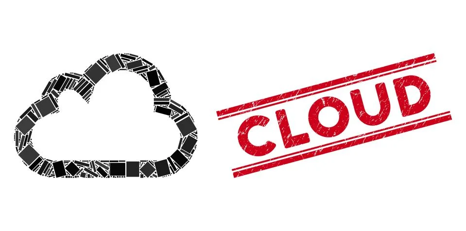 Cloud Mosaic and Scratched Cloud Seal with Lines Illustrazione stock