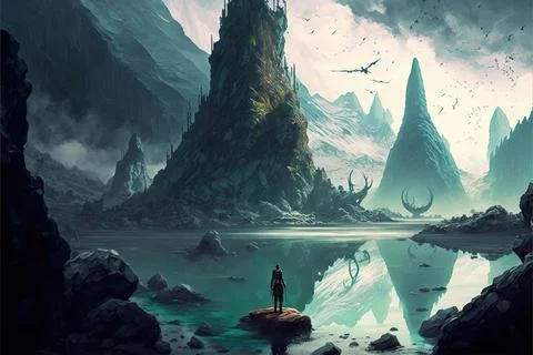 On A Cloud In The Mountains Stock Illustration