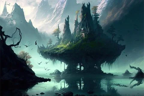 On A Cloud In The Mountains Stock Illustration