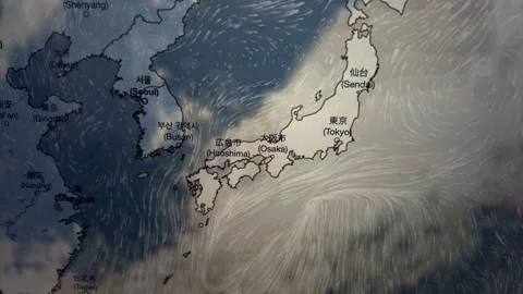 Cloud Movement on Japan Map, Loop Video Stock Footage 310368097