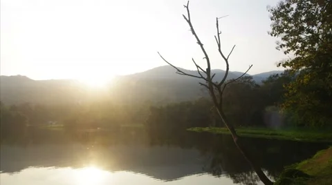 Cloud movement over mountain range and reservoir Stock Footage 47792131