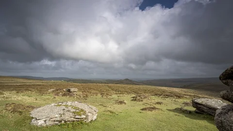 Cloud moving over Moorland Stock Footage 108553225