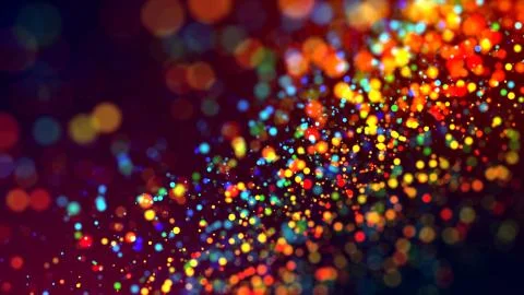 Cloud of multicolored particles in the air like sparkles on a dark background Stock Illustration