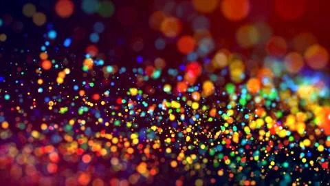 Cloud of multicolored particles in the air like sparkles on a dark background Stock Illustration