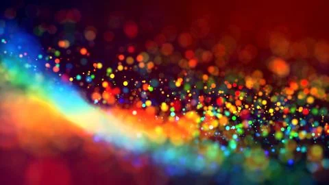 Cloud of multicolored particles in the air like sparkles on a dark background Stock Illustration