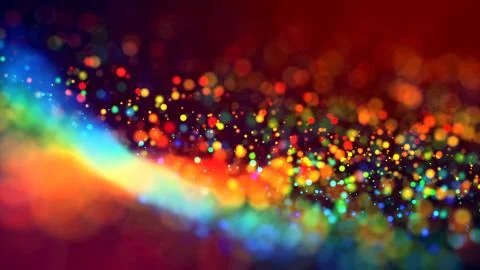 Cloud of multicolored particles in the air like sparkles on a dark background Stock Illustration