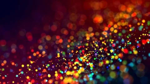 Cloud of multicolored particles in the air like sparkles on a dark background Stock Illustration