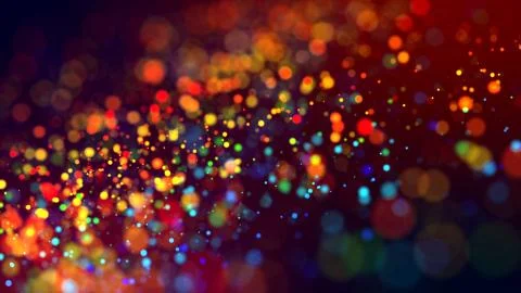 Cloud of multicolored particles in the air like sparkles on a dark background Stock Illustration