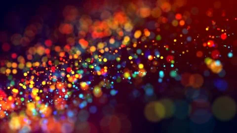 Cloud of multicolored particles in the air like sparkles on a dark background Stock Illustration