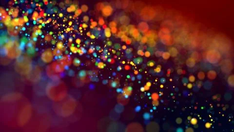 Cloud of multicolored particles in the air like sparkles on a dark background Stock Illustration