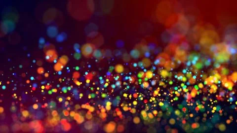 Cloud of multicolored particles in the air like sparkles on a dark background Stock Illustration