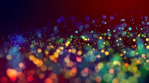 Cloud of multicolored particles in the air like sparkles on a dark background Stock Illustration