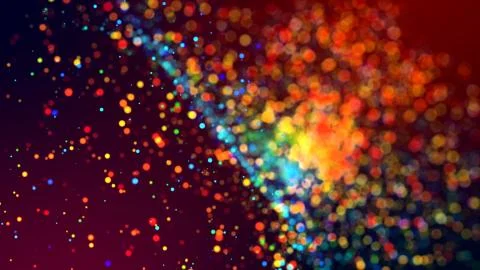 Cloud of multicolored particles in the air like sparkles on a dark background Stock Illustration