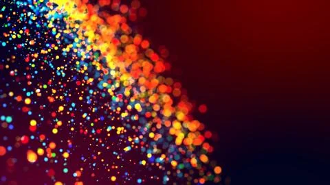 Cloud of multicolored particles in the air like sparkles on a dark background Stock Illustration