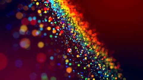 Cloud of multicolored particles in the air like sparkles on a dark background Stock Illustration