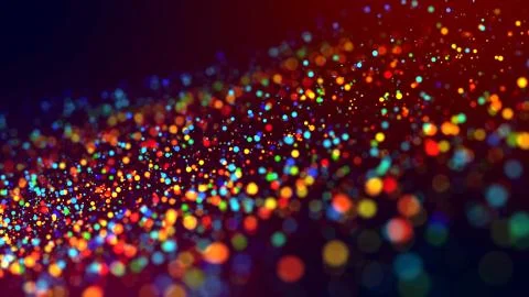 Cloud of multicolored particles in the air like sparkles on a dark background Stock Illustration