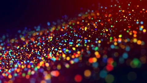 Cloud of multicolored particles in the air like sparkles on a dark background Stock Illustration