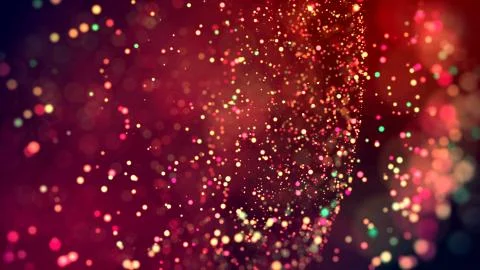 Cloud of multicolored particles in the air like sparkles on a dark background Stock Illustration
