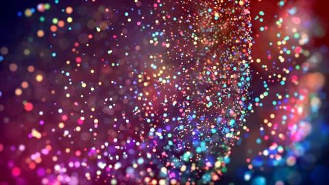 Cloud of multicolored particles in the air like sparkles on a dark background Stock Illustration