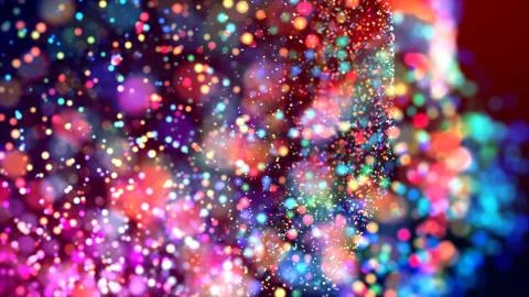 Cloud of multicolored particles in the air like sparkles on a dark background Stock Illustration
