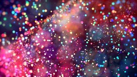 Cloud of multicolored particles in the air like sparkles on a dark background Stock Illustration
