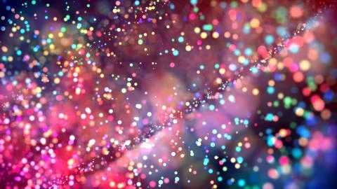 Cloud of multicolored particles in the air like sparkles on a dark background Stock Illustration