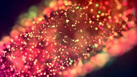 Cloud of multicolored particles in the air like sparkles on a dark background Stock Illustration