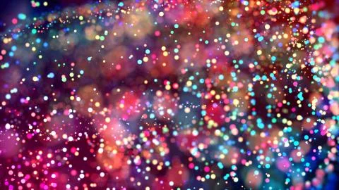 Cloud of multicolored particles in the air like sparkles on a dark background Stock Illustration