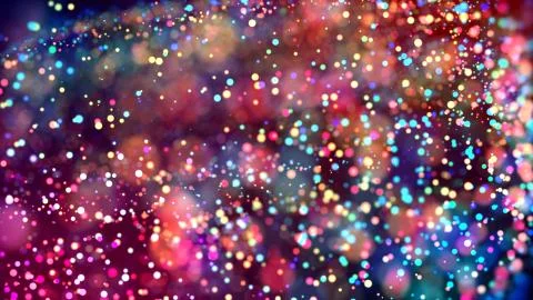 Cloud of multicolored particles in the air like sparkles on a dark background Stock Illustration