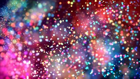 Cloud of multicolored particles in the air like sparkles on a dark background Stock Illustration