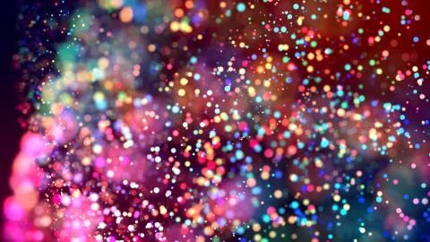 Cloud of multicolored particles in the air like sparkles on a dark background Stock Illustration