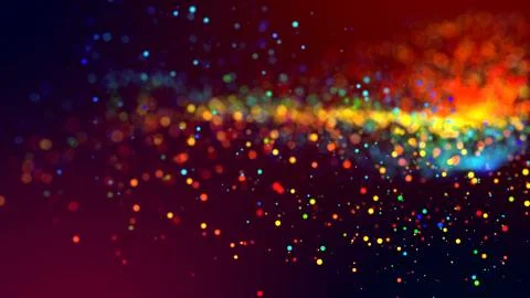 Cloud of multicolored particles in the air like sparkles on a dark background Stock Illustration