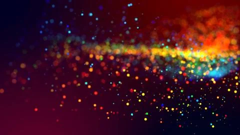Cloud of multicolored particles in the air like sparkles on a dark background Stock Illustration