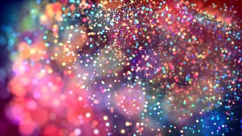 Cloud of multicolored particles in the air like sparkles on a dark background Stock Illustration
