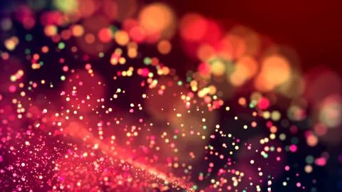Cloud of multicolored particles in the air like sparkles on a dark background Stock Illustration