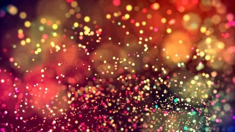 Cloud of multicolored particles in the air like sparkles on a dark background Stock Illustration