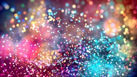 Cloud of multicolored particles in the air like sparkles on a dark background Stock Illustration