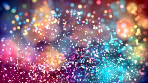Cloud of multicolored particles in the air like sparkles on a dark background Stock Illustration