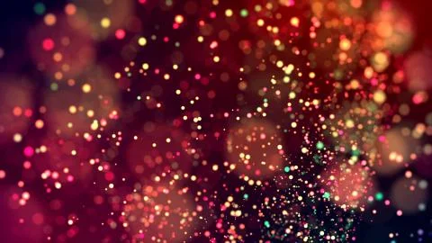 Cloud of multicolored particles in the air like sparkles on a dark background Stock Illustration