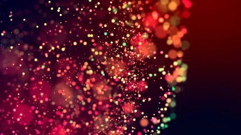 Cloud of multicolored particles in the air like sparkles on a dark background Stock Illustration