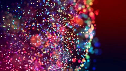 Cloud of multicolored particles in the air like sparkles on a dark background Stock Illustration