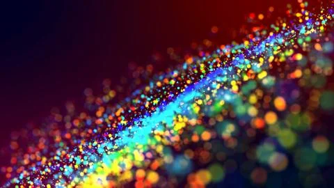 Cloud of multicolored particles in the air like sparkles on a dark background Stock Illustration